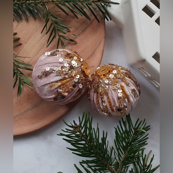 NWT Set of 6 velvet christmas pink gold ornaments - Picture 7 of 8